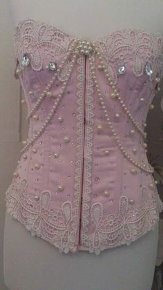 Up cycled corset for burlesque weekend Princess Corset, Pink Corset Costume Ideas, Bedazzled Corset Diy, Beaded Corset, Marie Antoinette Costume Diy, Pastel Corset, Pink And White Corset, Pink Sparkly Corset, Pink Heart Corset