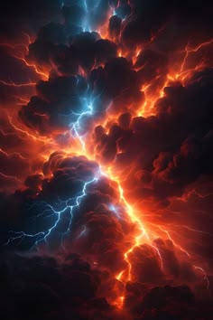 the sky is filled with lightning and clouds