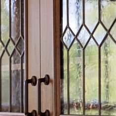 a close up of a door with stained glass