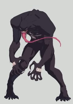 an animal with its mouth open and it's tongue out, in front of a gray background