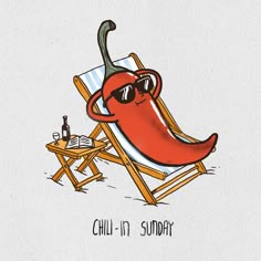 a red chilli on a beach chair with sunglasses