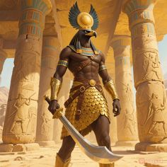 In Egyptian mythology, Montu was a powerful falcon-headed deity who served as the god of war and divine strength. Originally worshipped as a solar deity in the Theban region, he became increasingly associated with military prowess and was often depicted as a man with a falcon's head crowned by a solar disk. Montu was considered the personification of the destructive heat of the sun in battle, and pharaohs frequently invoked his name when going to war, seeking his fierce protection and warrior spirit. During the Middle Kingdom period, he was particularly revered in Thebes before being somewhat overshadowed by the rise of Amun, though he remained an important deity throughout Egyptian history as a symbol of royal power and military might. Egyptian God Montu, Egyptian Tattoo Sleeve, Digital Fashion Design, Middle Kingdom, Egyptian Tattoo, Roman Gods, Super Soldier, Halloween Costume Contest, Egyptian Mythology