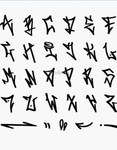 the alphabet is drawn with black ink and has different types of letters in each letter