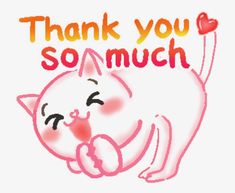 a white cat with hearts on it's tail and the words thank you so much