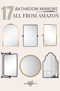 bathroom mirrors all from amazon with text overlay that reads, 17 bathroom mirrors all from amazon