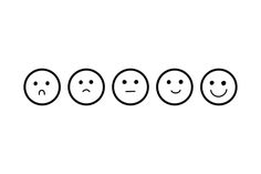 four faces with different expressions drawn on them, all lined up in the same row