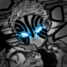 a drawing of a man with blue eyes and an angry look on his face,