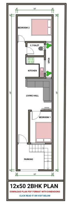 the floor plan for a two bedroom apartment with an attached kitchen and living room area