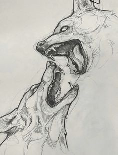 a drawing of a dog with its mouth open