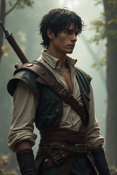 Medieval Adventurer Outfit, Medieval Warrior, Fantasy Character Inspo, Fantasy Male Character, Fairy Prince Aesthetic, Warrior Prince, Fantasy Man, Ranger Outfits Male, Fantasy Soldier