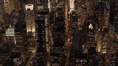 an aerial view of new york city at night