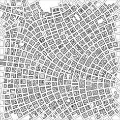 a black and white city map with lots of buildings