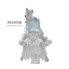 a white doll with blue hair is wearing a dress and holding a flower in her hand