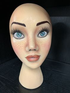 Painting A Styrofoam Head, Mannequin Head Ideas, Cartoon Mannequin Head, Mannequin Face Art, Makeup Mannequin Head, Mannequin Head Halloween, Painting Styrofoam Heads, Painting Mannequin Heads, Painted Foam Heads