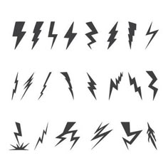 a set of black and white lightning bolt icons, isolated on a white background illustration