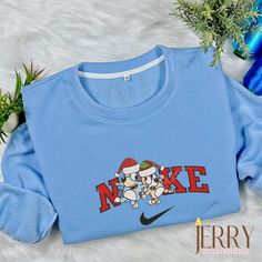 Bluey Christmas Outfit, Custom Nike Sweatshirt Christmas, Christmas Nike Crewnecks, Custom Christmas Nike Sweatshirt, Bluey Christmas Sweatshirt, Bluey Christmas Jumper, Bluey Nike Sweatshirt, Embroidered Bluey Sweatshirt, Bluey Grannies Sweatshirt