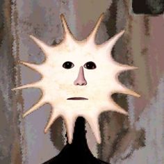 an animated image of a man's face with spiky hair and eyes