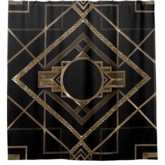 a black and gold art deco wallpaper with an abstract design in the middle,