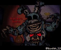 an animated image of a creepy creature with the words nightmares on it's chest
