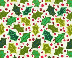 an image of christmas holly leaves and berries on green background with red berries in the center