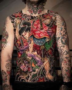 a man with lots of tattoos on his back