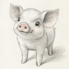 a pencil drawing of a pig