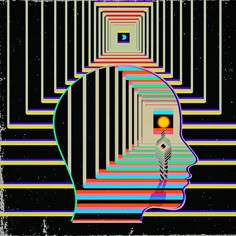 an image of a man's head with lines coming out of it