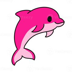 a pink dolphin with its mouth open and eyes wide open, on a white background
