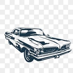 an old muscle car in black and white on a checkered background, with the hood up