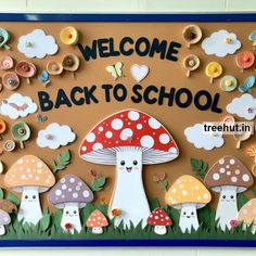 These Fall Mushroom themed bulletin board ideas and activities will create a vibrant start to the school year for elementary students, fostering a love for learning and creativity in the classroom. Autumn Board Ideas For School, Mushroom Classroom Decor, Mushroom Classroom, Mushroom Classroom Theme, Mushroom Classroom Decoration, Mushroom Classroom Door Decoration, Classroom Mushroom-themed Decoration, Autumn Themed School Board, Forest Theme Classroom