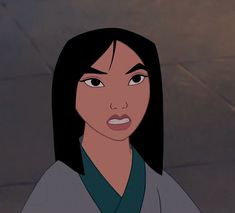 an animated image of a woman with black hair and brown eyes looking at the camera