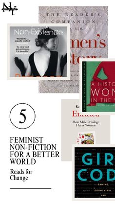 some books are stacked on top of each other with the words feminist, non - fiction, or a better world