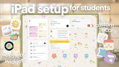 the ipad setup for students is displayed in front of a computer screen with various icons