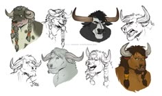 some drawings of different animals with long horns