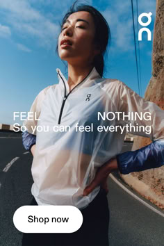a woman standing on the side of a road with her arms behind her back and text that reads, feel nothing so you can feel everything