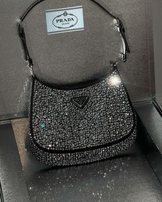 Prada Bag Sparkle, Prada Glitter Handbag, Prada Cleo Crystal Hobo Bag, Prada Cleo Crystal, Prada Mini Bag Crystal, Prada Swarovski Bag, Glitter Prada Bag, Prada Bags With Crystals, Prada Sparkle Bag