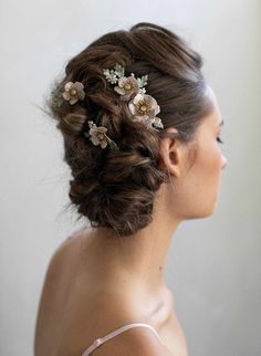 Bridal Hair Flowers Updo, Elegant Hair Accessories With Handmade Flowers For Garden Party, Wedding Hair Updo Flowers, Whimsical Wedding Hair Accessories With Handmade Flowers, Formal Hair Accessories With Handmade Flowers, Blush Garden Hair Comb, Elegant Flower Hair Accessories With Handmade Flowers, Floral Decorated Comb, Rose Gold Floral Comb