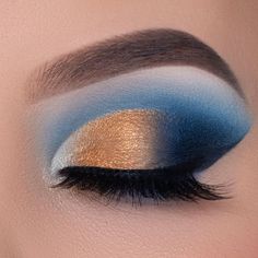 Blue Golden Cut Crease Makeup Tutorial 💙 | cosmetics, tutorial | Blue Golden Cut Crease Makeup Tutorial 💙 | By An Knook Blue And Gold Makeup Ideas, Golden Blue Eye Makeup, Blue Gold Eye Makeup, Blue And Gold Smokey Eye, Golden And Blue Eye Makeup, Blue And Gold Eye Makeup Tutorial, Blue And Gold Eye Makeup, Royal Blue And Gold Eye Makeup, Blue Golden Eye Makeup