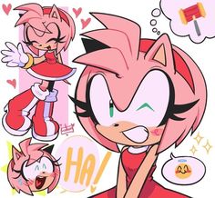 Amy Rose Reference, Old Amy Rose Design, Amy Sonic Fanart, How To Draw Amy Rose, Amy Rose Doodle, Amy Rose Drawing, Classic Amy Rose Comic, Amy Rose Early Design, Amy Rose With Hammer