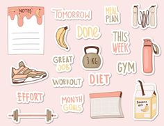 Colorful hand drawn diet stickers collec... | Premium Vector #Freepik #vector #banana-icon #gym-food #weight-icon #lifestyle-icon Healthy Lifestyle Stickers, Health Food Png, Diet Sticker, Lifestyle Stickers, Healthy Food Stickers, Journal Scrapbook Fitness Stickers, Nutrition Stickers Aesthetic, Healthy Eating Stickers Printable, Planner Stickers For Diet