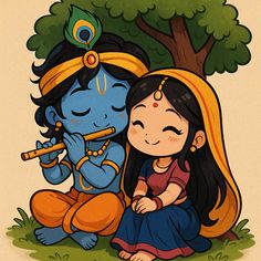 "Chibi Radha Krishna – Divine Love in a Cute Form 🌸🎨" A heartwarming chibi-style illustration of teenage Radha and Krishna, sitting together under a tree. Krishna gently plays his flute, while Radha, glowing with joy, rests by his side. Their vibrant attire, sweet expressions, and divine bond radiate pure love and serenity. Perfect for anyone who adores spiritual art with a playful, modern twist. ✨💙💛 #RadhaKrishna #ChibiArt #SpiritualLove #KrishnaFlute #CuteHinduArt #PinterestArt #DivineVibes #DesiAesthetic Radha Krishna Art Beautiful, Krishna Drawing, Disney Drawings Sketches, Cute Easy Paintings, Little Kanha Ji Images, Easy Cartoon Drawings, Disney Art Drawings, Easy Love Drawings, Meaningful Drawings