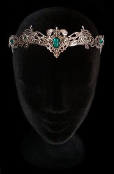 Medieval Crown Ideas, Medieval Tiara, Fantasy Diadem, Medieval Diadem For Gothic, Medieval Silver Crowns, Decorative Medieval Crown Jewelry, Jeweled Medieval Headpiece, Elven Crown With Green Gemstones, Medieval Crown With Jewels