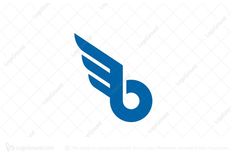the letter d with wings logo is blue and has a white background, it appears to be