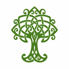 the celtic tree of life symbol is shown in green on a white background with an intricate design