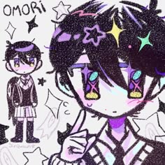 a drawing of two people with stars on their faces