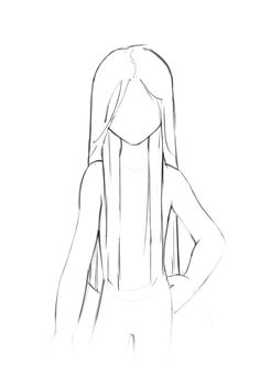 Long Hair Tutorial Drawing, Straight Hair Reference Drawing, Long Hair Drawing Reference Front View, How To Draw Long Straight Hair, Long Straight Hair Drawing, Long Hair Drawing Reference, Long Straight Hair Anime, Hair References Drawing, Long Hair Drawing