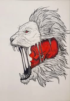 a drawing of a lion with its mouth open