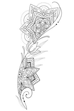 a black and white drawing of a flower with swirls on the bottom half of it