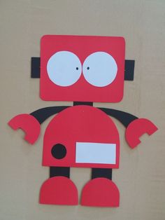 Diy Robot Craft Template, Printable Robot Craft Template, Shape Robot Craft, Robot Cut Out Template, Rectangle Robot Craft, Red And Silver Robot Craft, Robot Made From Shapes, Colorful Robot-themed Crafts, Rectangle Robot