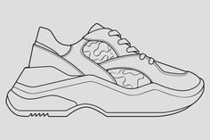 an outline drawing of a sneaker shoe